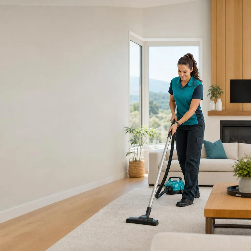Professional cleaner vacuuming a bright Hawke’s Bay home